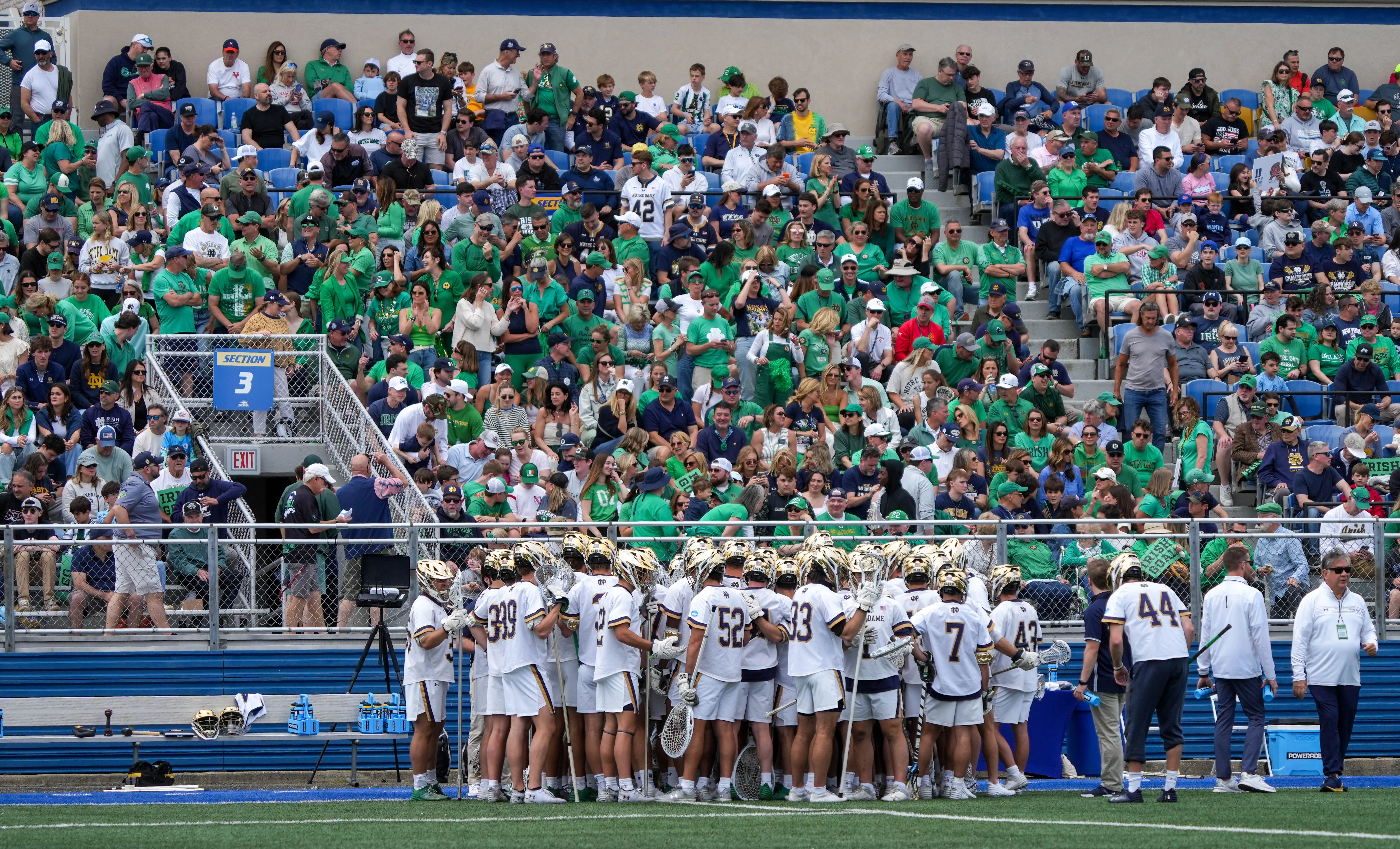 A sea of Notre Dame green at Hofstra's Shuart Stadium.