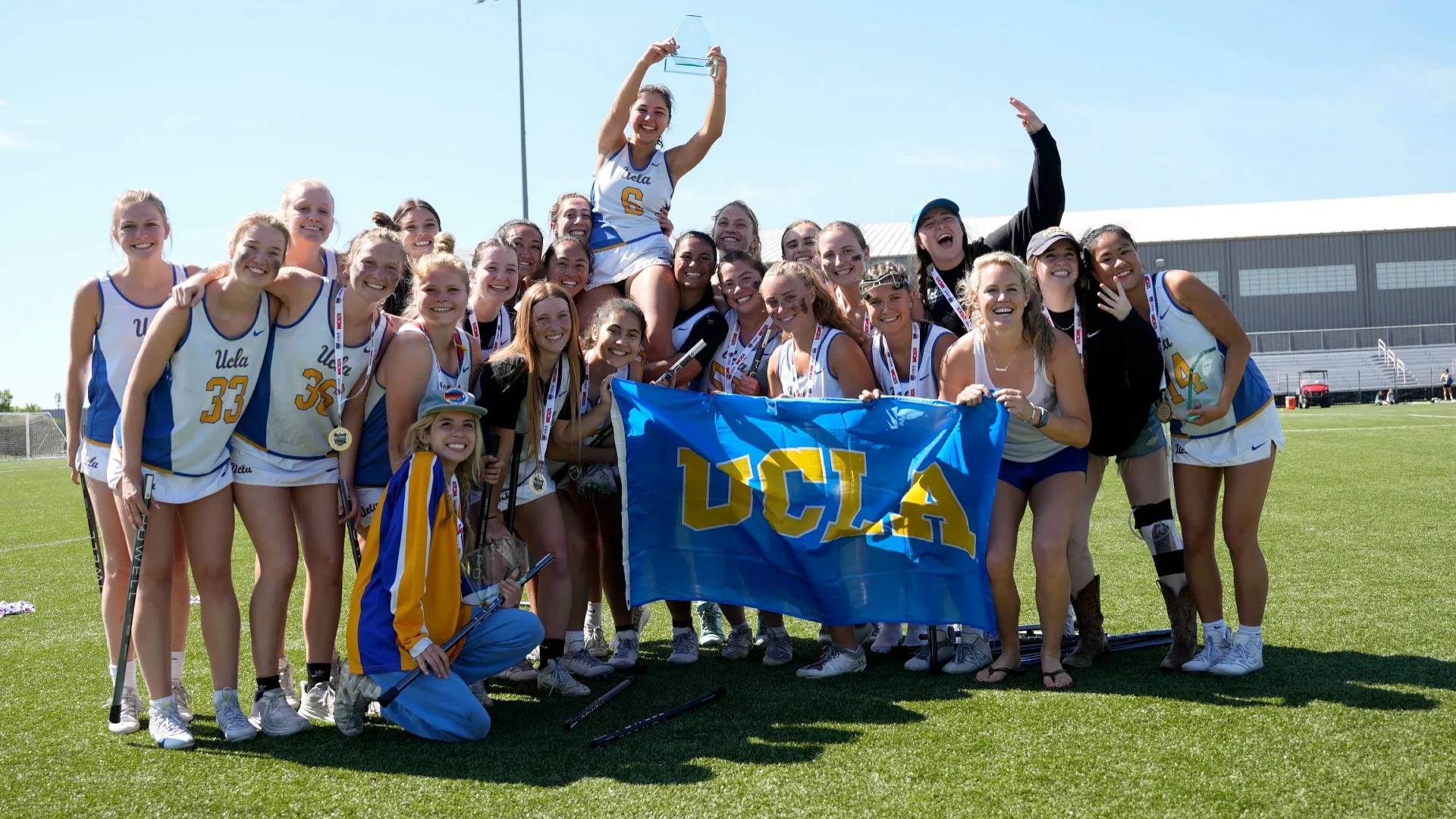 UCLA celebrates after defeating Northeastern for its first-ever WCLA Division I championship in Wichita, Kan.