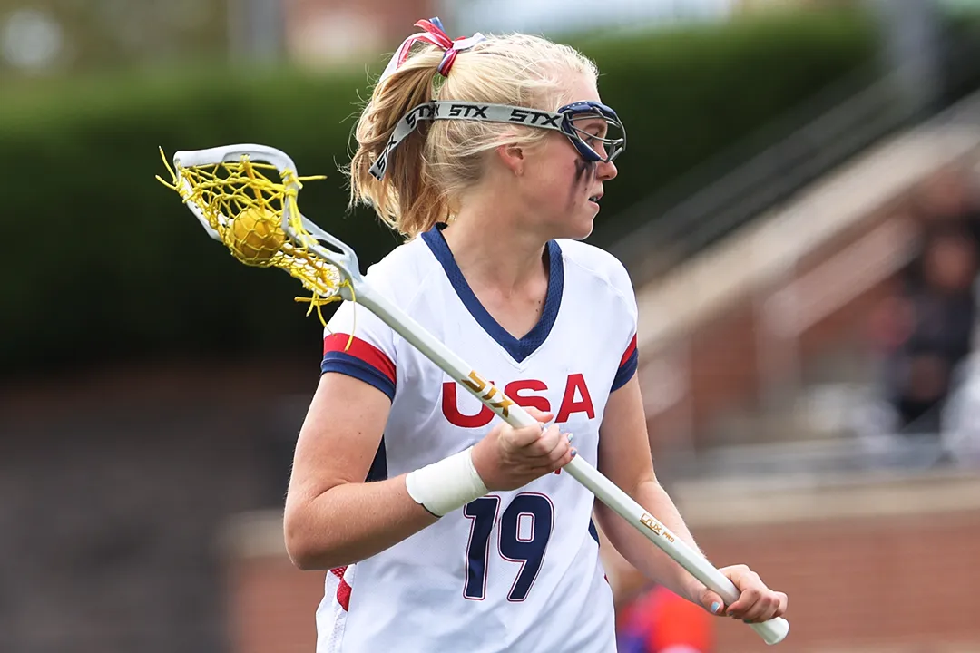 Whitney Froeb competing for the USA Select U18 girls' lacrosse team in the 2023 Brogden Cup