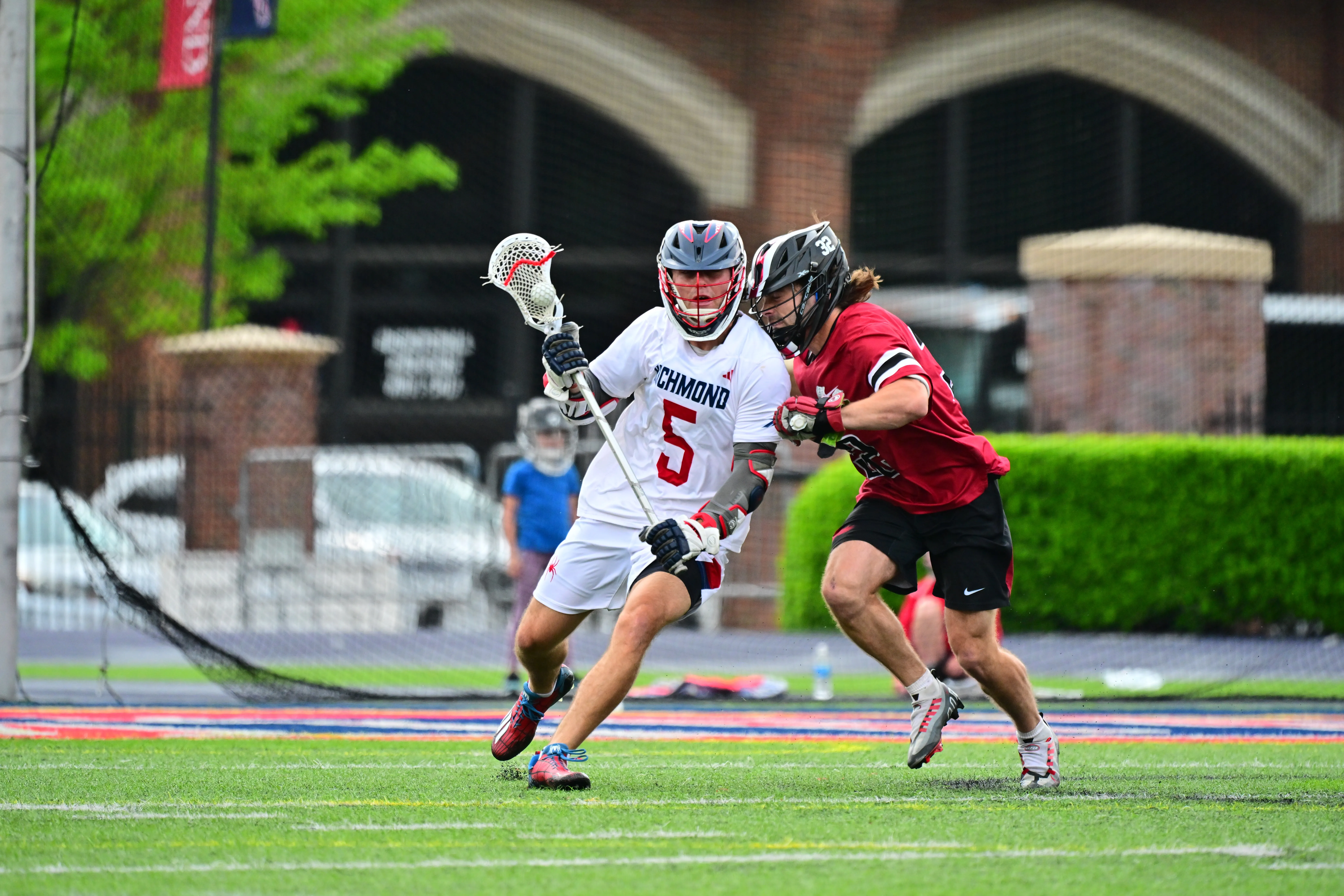 Richmond's Aidan O'Neil in action during a 2024 Atlantic 10 contest against Saint Joseph's.