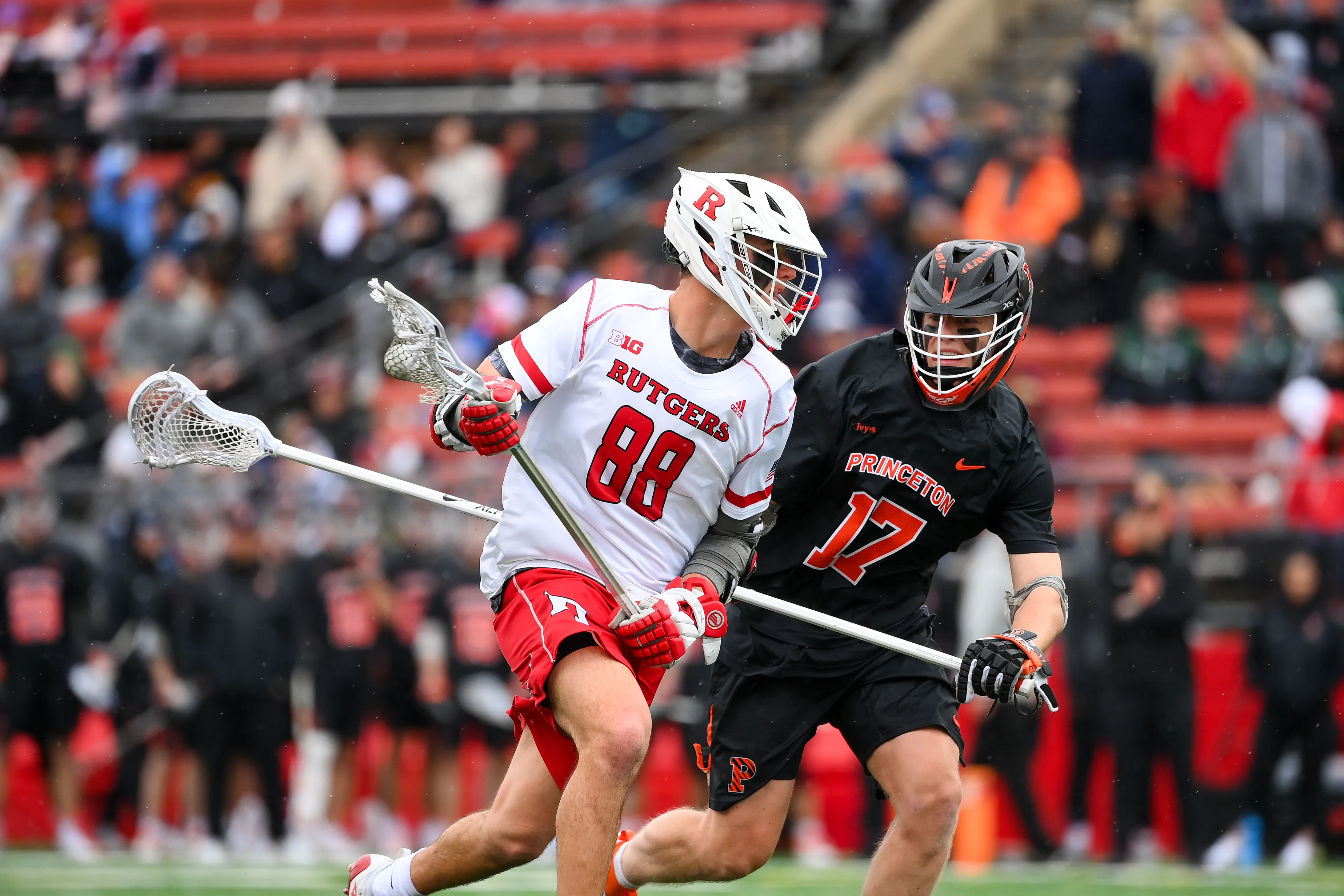 Rutgers' Colin Kurdyla, pictured in action against Princeton, had 20 goals and 10 assists for the Scarlet Knights as a freshman.