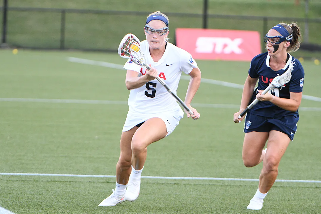 Katie O'Donnell runs upfield during a 2021 U.S. women's training camp.