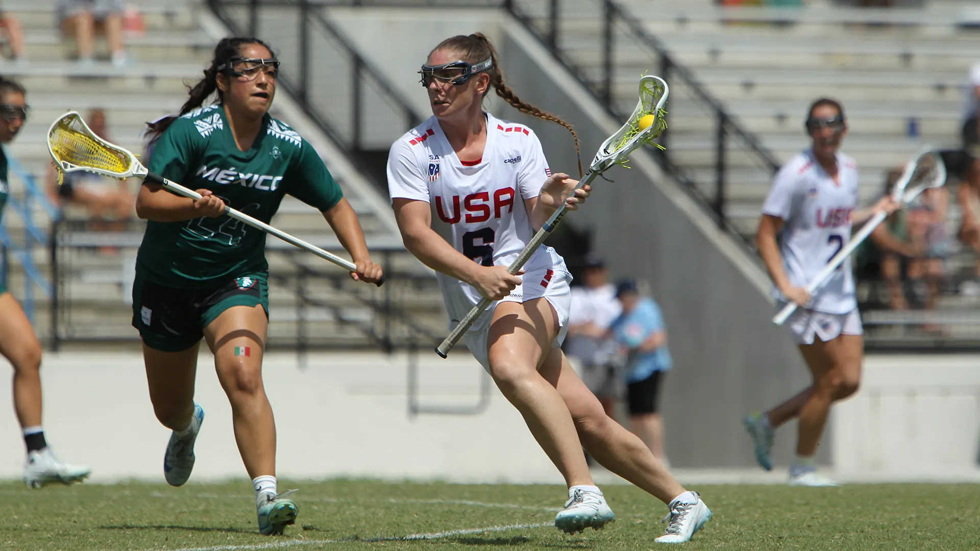 Cassidy Weeks drives upfield against Mexico during the Pan-American Women's Lacrosse Championship