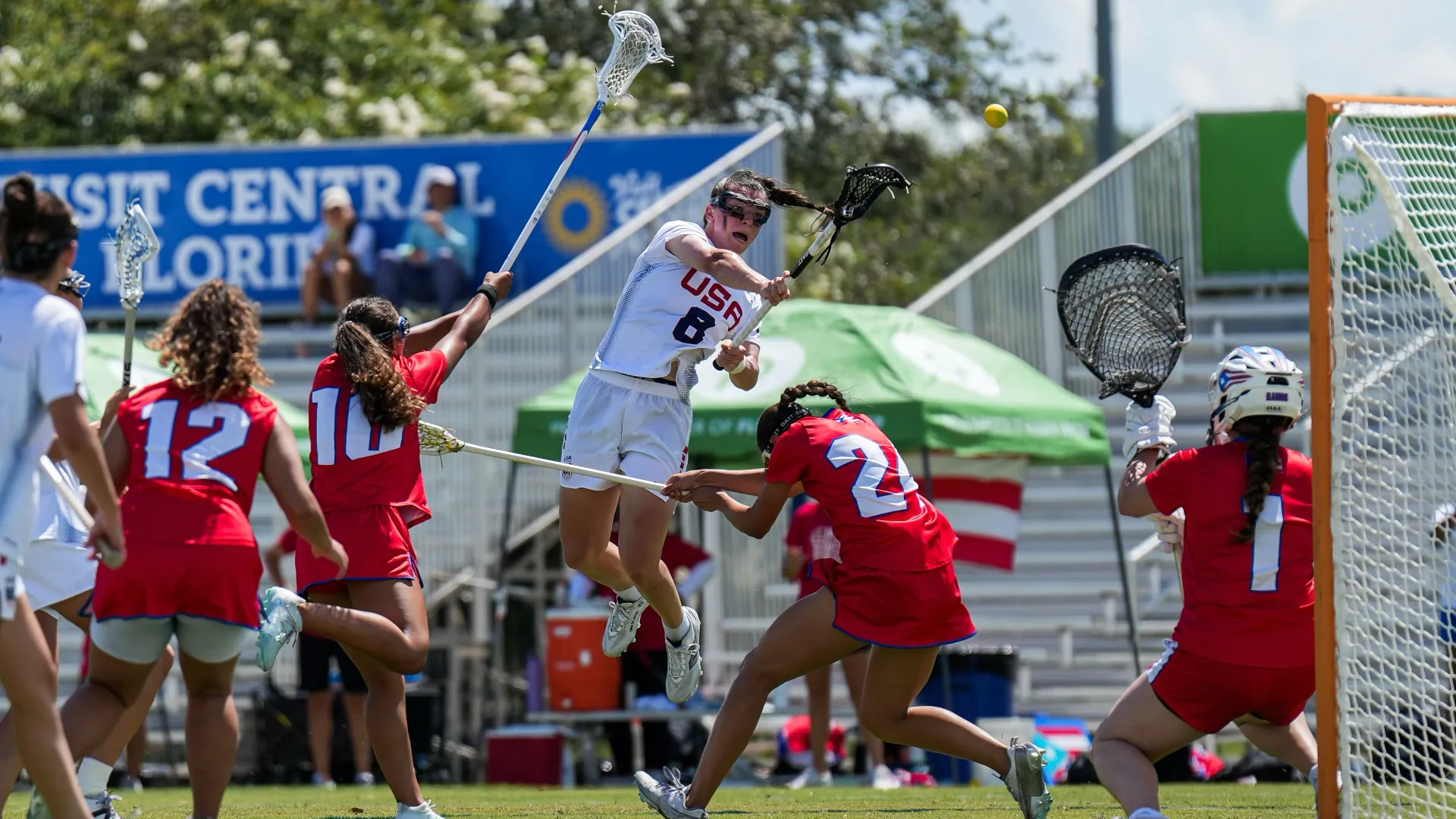 Charlotte North leaps in the air for a shot against Puerto Rico.