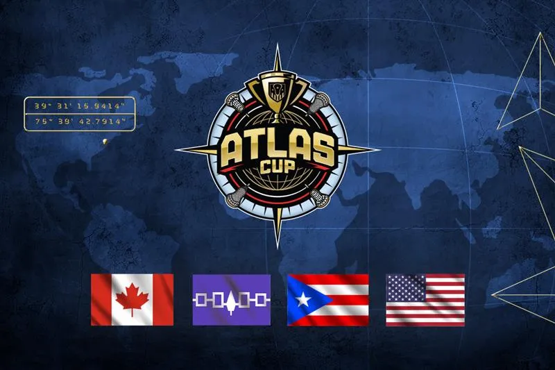 Atlas Cup logo with flags for Canada, Haudenosaunee, Puerto Rico and United States