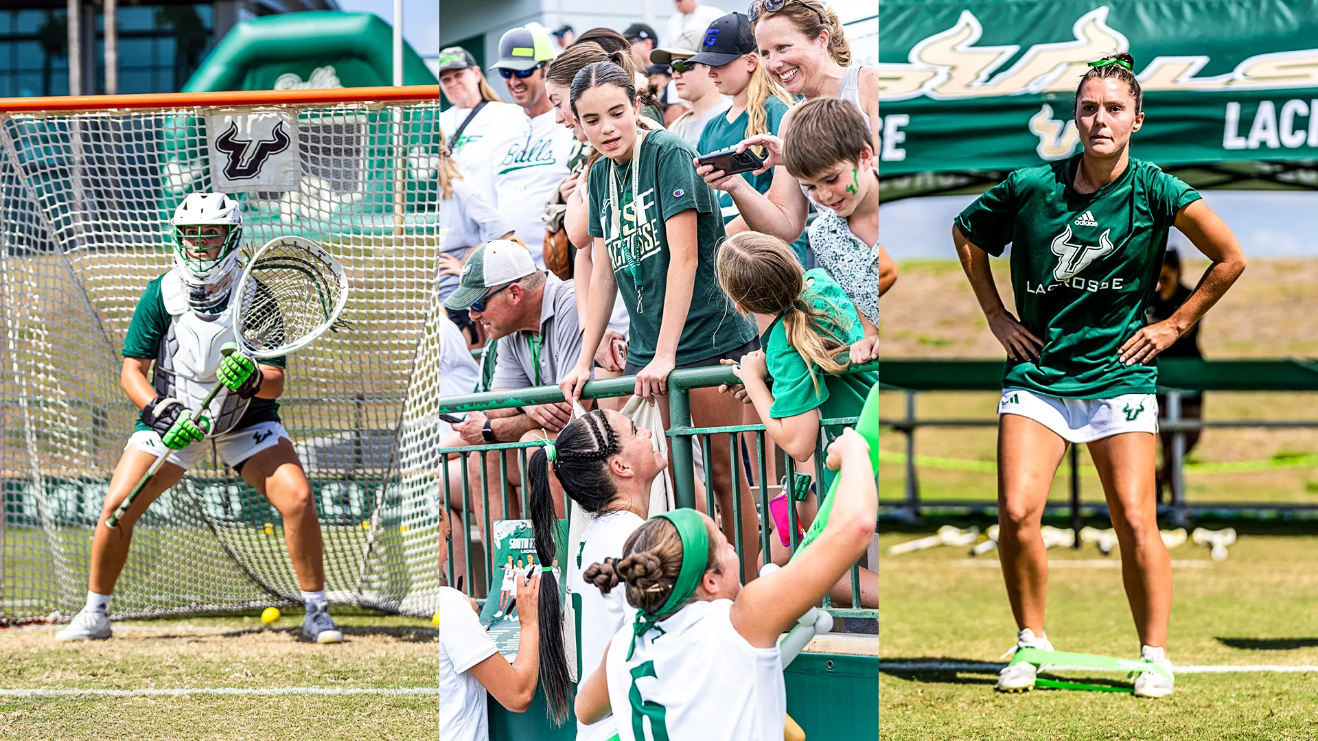Composite of images taken before and after a South Florida women's lacrosse game against Temple in Tampa, Fla.