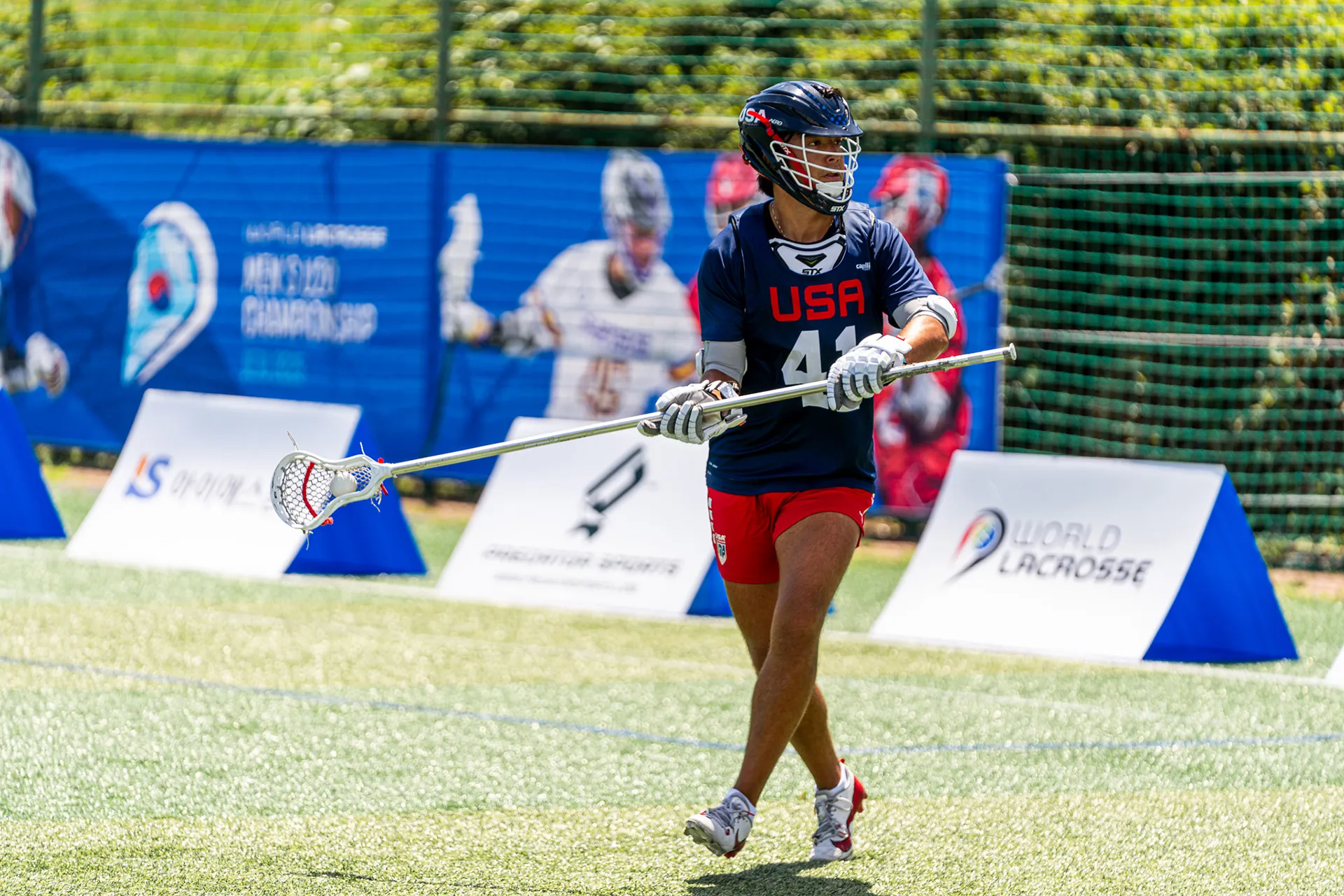 Kyle Foster carries the ball during a practice in Korea ahead of the world championship