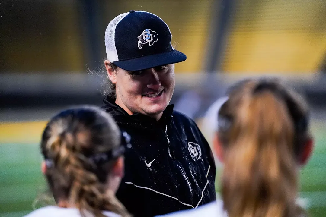 University of Colorado Associate Women's Lacrosse Coach Mitch Fenton talks to players