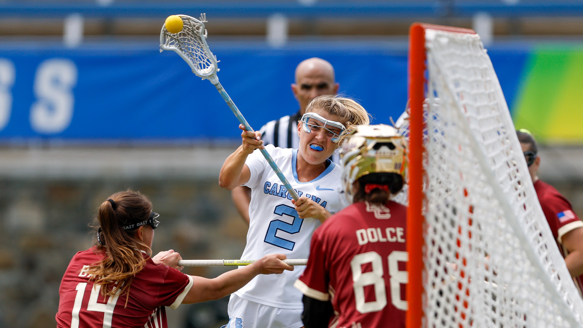 UNC's Chloe Humphrey shoots on BC's Shea Dolce