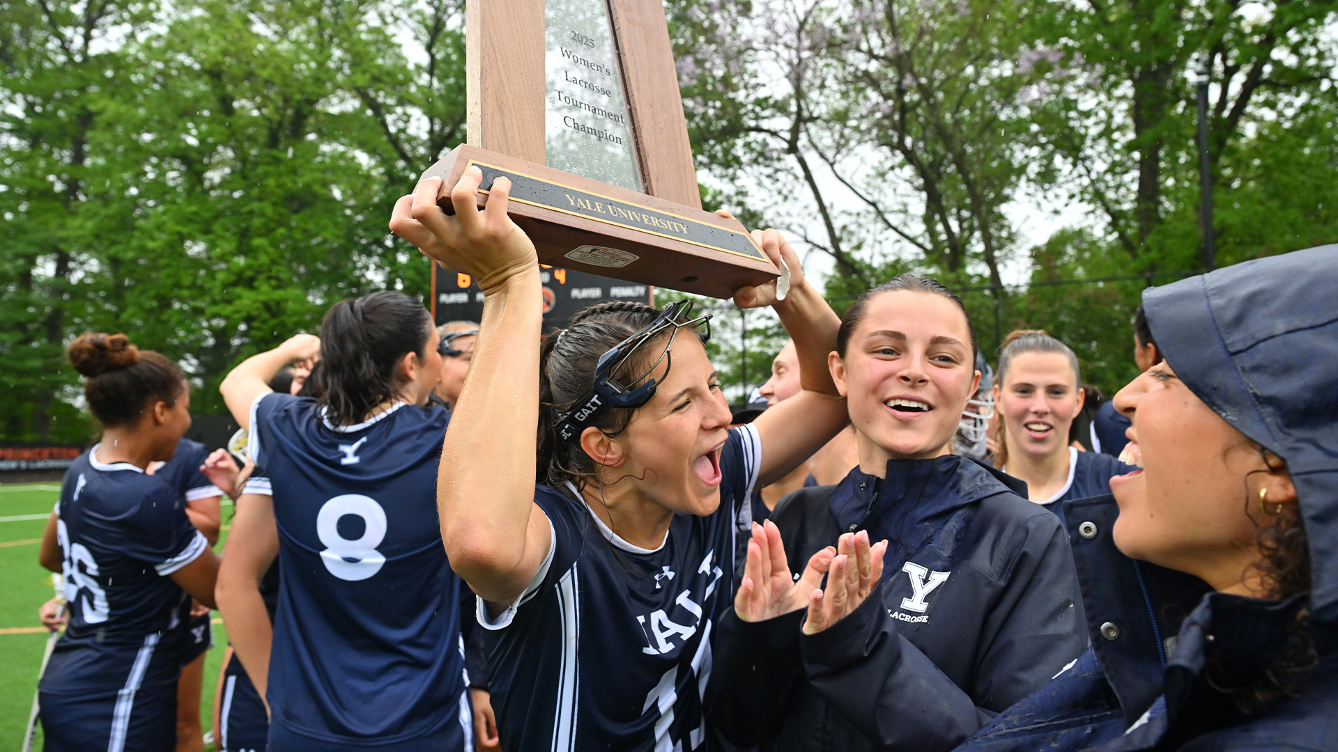 Yale women's lacrosse celebrate