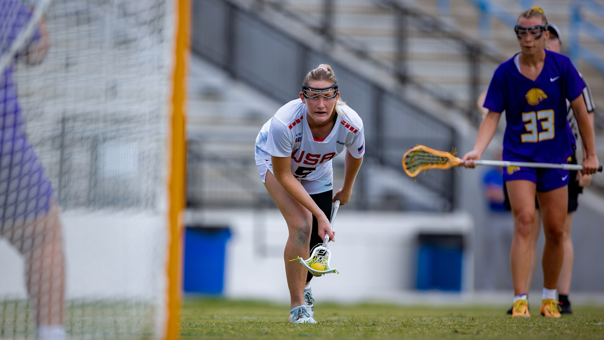 Rachel Clark lines up for a free position shot against the Haudenosaunee