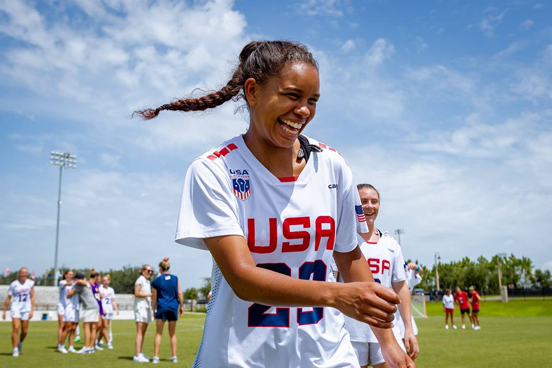 Sammy White smiles on the field during the Pan American Women's Lacrosse Championship
