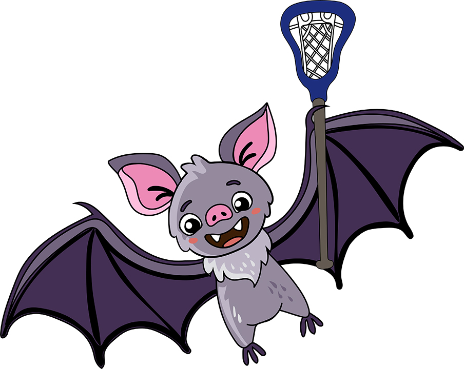 illustration of a flying bat holding a lacrosse stick