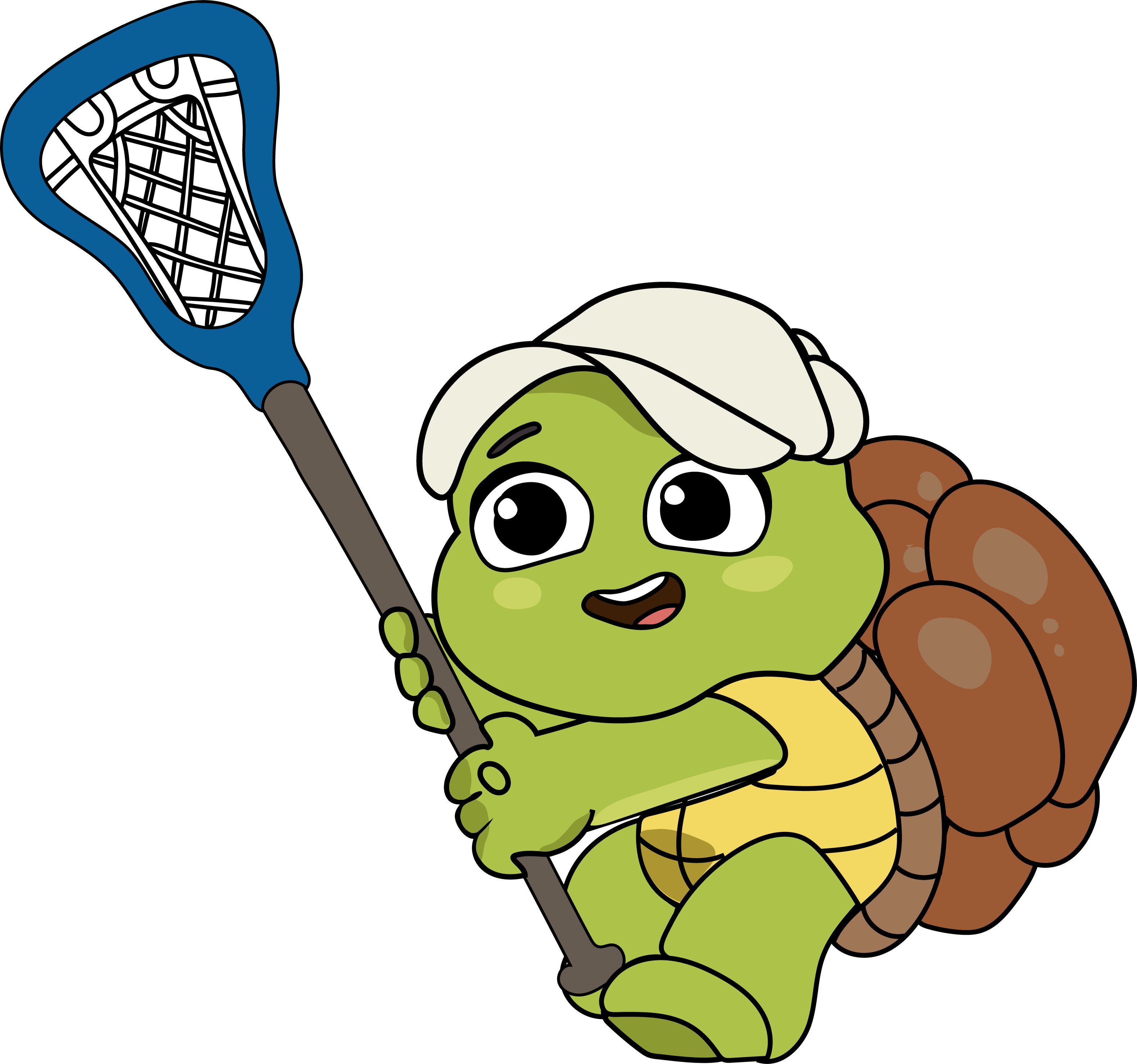 drawing of a cartoon turtle holding a lacrosse stick