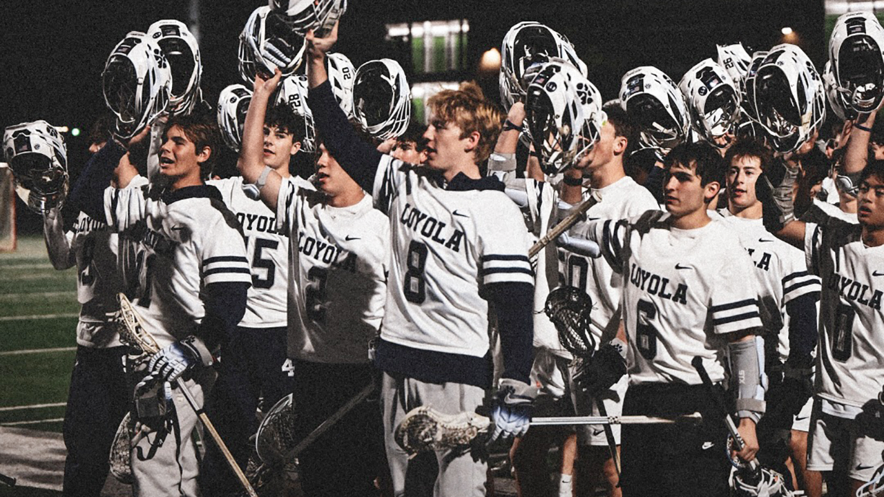 Loyola-Los Angeles (Calif.) boys' lacrosse team saluting fans after win over Westlake (Calif.)