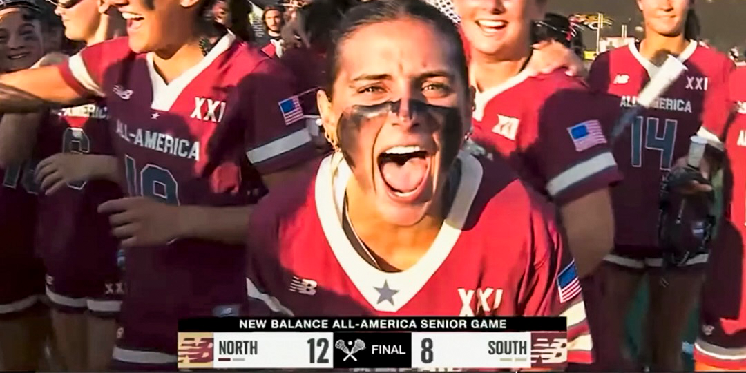 Screenshot of ESPNU broadcast with Maeve Magarity after the South goalie won MVP honors in the New Balance Senior All-America Lacrosse Game at Towson