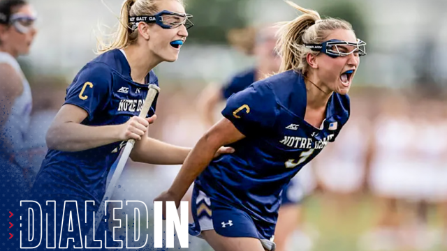 Notre Dame's Kasey Choma (right) and Madison Ahern celebrate after Choma's game-winning goal in an NCAA tournament second-round game at Florida.