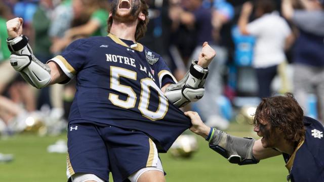 Pat Kavanagh tugs at Chris Kavanagh — and the lacrosse world's heart strings — as the brothers and Notre Dame teammates celebrate the Fighting Irish's win over Duke in the NCAA championship game at Lincoln Financial Field in Philadelphia.