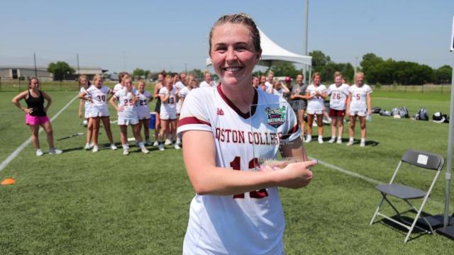Senior attacker Katie Duttenhofer of Boston College is the WCLA’s 2023 Division I Amtahcha/Player of Year after helping BC to a 14-0 record and number one seed in the championship tournament.