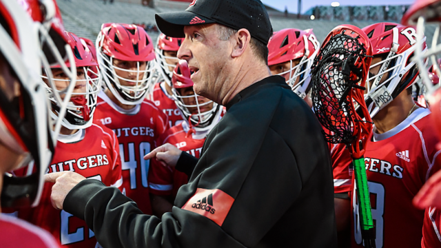 Rutgers coach Brian Brecht addresses the team before Saturday's Big Ten quarterfinal at Maryland.