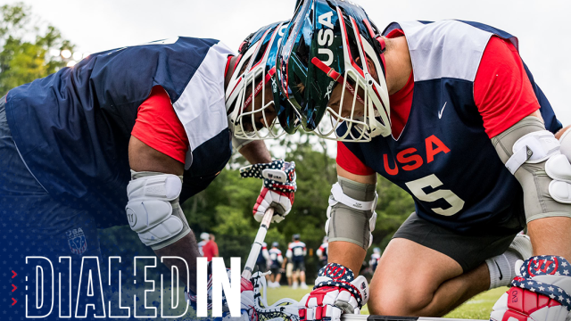 Trevor Baptiste and TD Ierlan practice faceoffs during the U.S. men's national team's training camp in Durham, N.C.