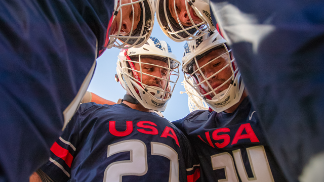 Jake Richard (27) is the senior member of a U.S. short-stick defensive midfield group that has excelled during the World Lacrosse Men's Championship in San Diego.