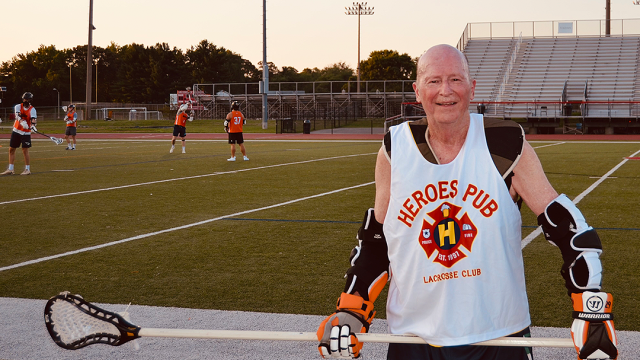 Roger Barth, 84, plays LSM in the Maryland Lacrosse League.