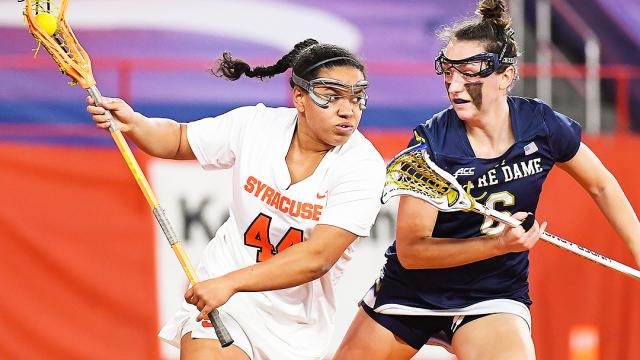 Syracuse women's lacrosse player Emma Ward in action against Notre Dame