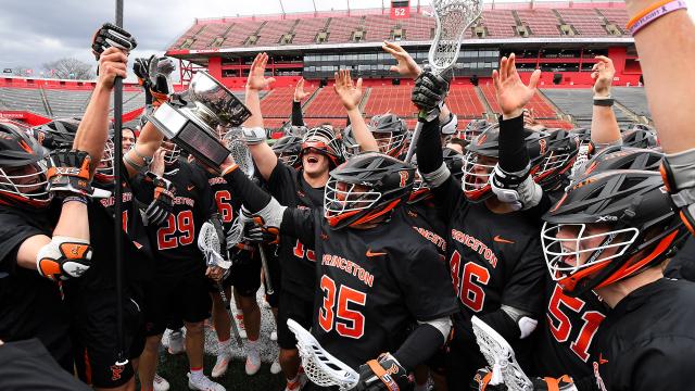 Princeton men's lacrosse celebrates winning the Tots Meistrell Cup