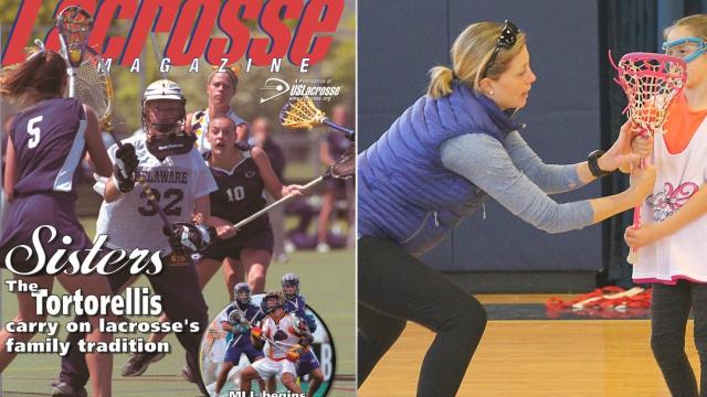 Archive 2002 Lacrosse Magazine cover and current photo of Laurie Tortorelli DeLuca