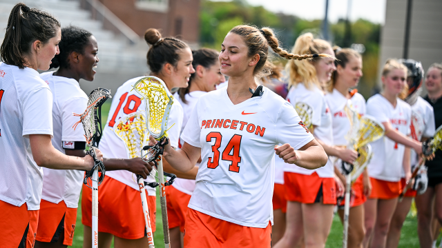 Princeton women's lacrosse player McKenzie Blake with teammates