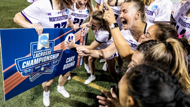 Northwestern celebrates making their fifth-straight trip to the NCAA semifinals.