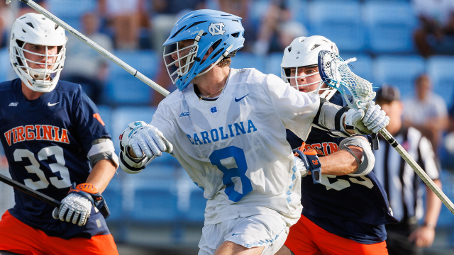North Carolina men's lacrosse player Owen Duffy in action against Virginia