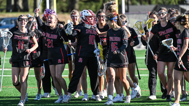 Archbishop Spalding (Md.) girls' lacrosse team celebrating a victory at Maryvale (Md.)