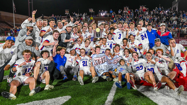 Cherry Creek (Colo.) boys' lacrosse team photo celebrating 2025 CHSAA championship