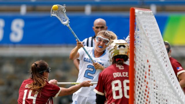 UNC's Chloe Humphrey shoots on BC's Shea Dolce
