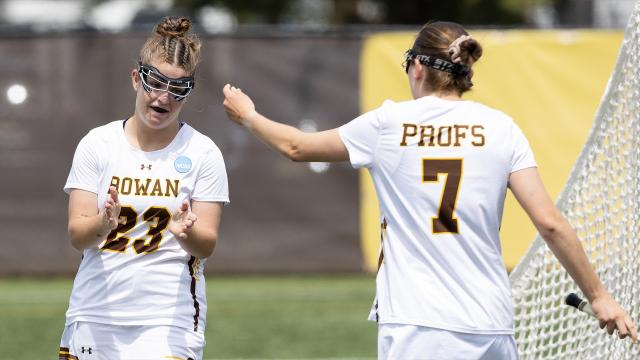 Rowan women's lacrosse goal celebration