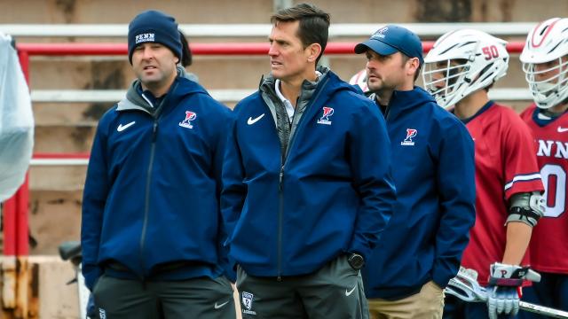 Penn men's lacrosse coach Mike Murphy on the sideline