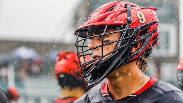 Anthony Raio of Half Hollow Hills (N.Y.) lacrosse in the rain