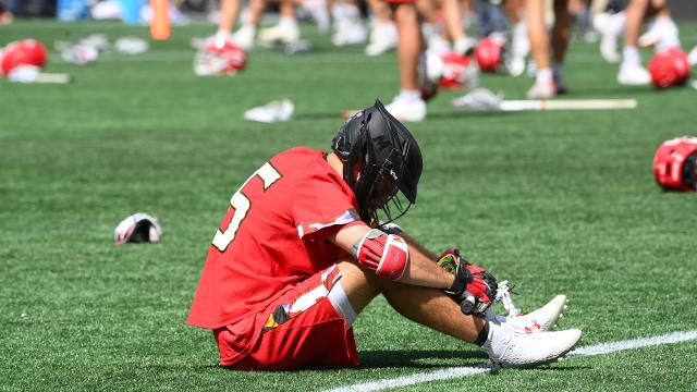 A Maryland player following a loss to Cornell