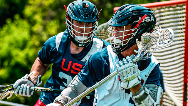 Thomas Gravino guards Luke Miller during a U.S. Men's U20 National Team training camp at Towson University