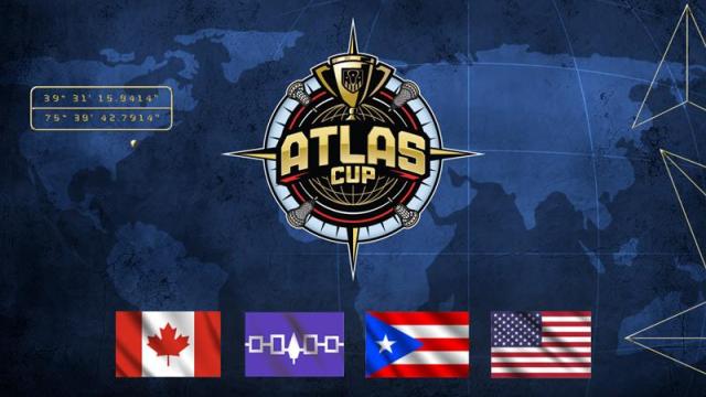 Atlas Cup logo graphic with flags from Canada, Haudenosaunee, Puerto Rico and United States