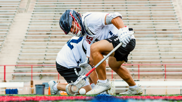 Zach Hayashi and Brady Wambach face off against each other during the USA U20 training camp in Ithaca, N.Y.