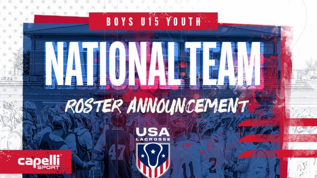 Graphic using story headline to announce USA Lacrosse Boys U15 Youth National Team