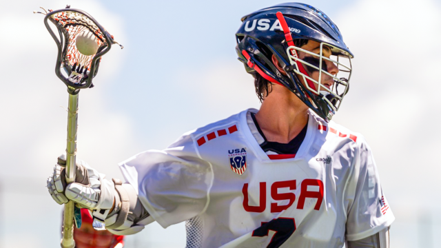 Brendan Millon in action for the U.S. Men's U20 National Team against Canada at the 2025 World Lacrosse Men's U20 Championship in South Korea