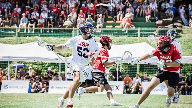 Jack Schultz carries the ball for the USA against Canada in the U20 gold medal game