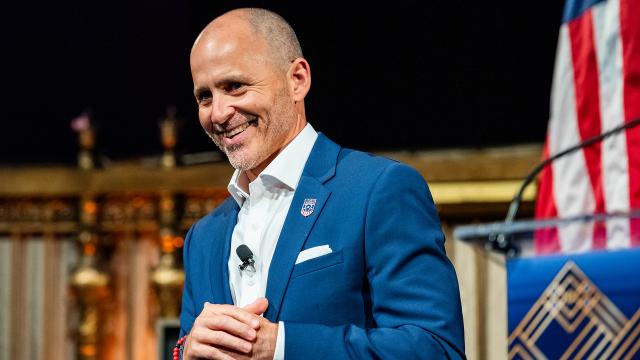 USA Lacrosse CEO Marc Riccio speaks to the audience at a USA Lacrosse Foundation Gala