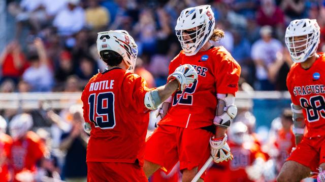 Syracuse Joey Spallina roars after scoring a goal in the NCAA quarterfinals on Long Island.