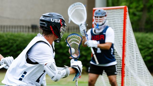 Brendan Millon eyes the goal as Patrick Jameison waits for a shot