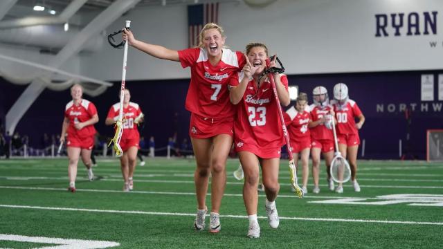 Ohio State women's lacrosse celebrates beating Northwestern